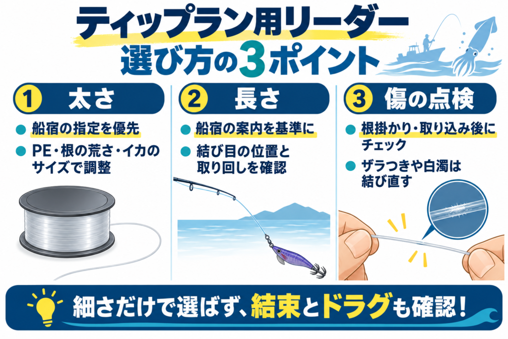 ティップラン用リーダー選びの太さ・長さ・傷点検の3ポイント