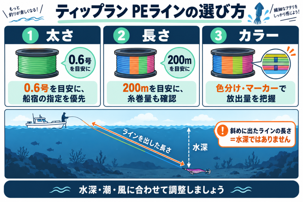 ティップランPEラインの選び方:太さ・長さ・カラー